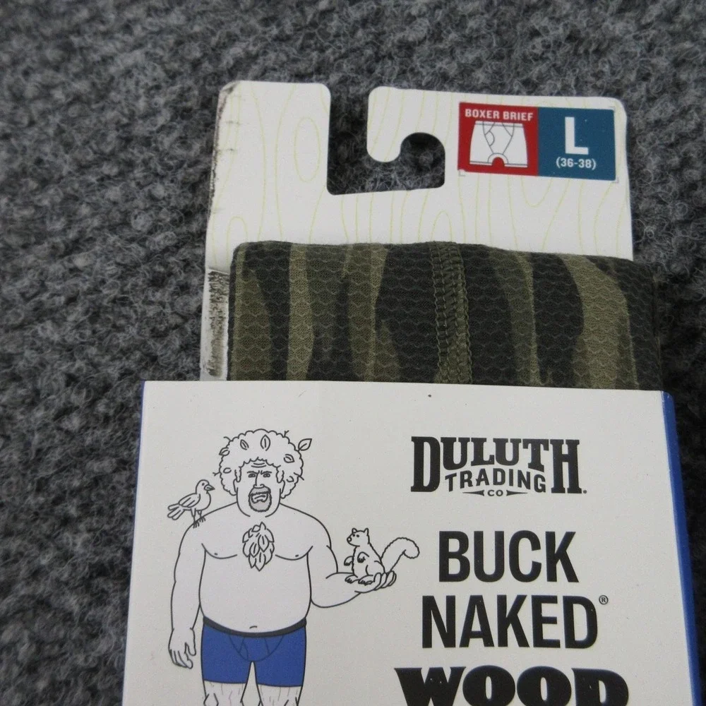 Duluth Trading Boxer Briefs Mens L Green Buck Naked Wood Pattern Underwear NWT